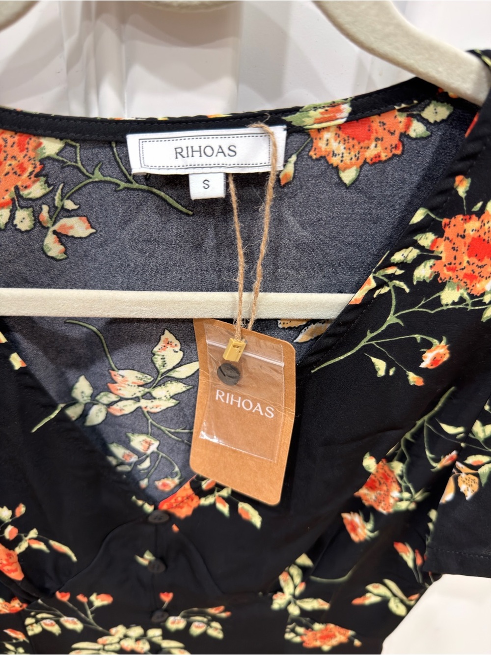 RIHOAS Black Mini Dress with Orange Floral Print - Picture 4 of 5